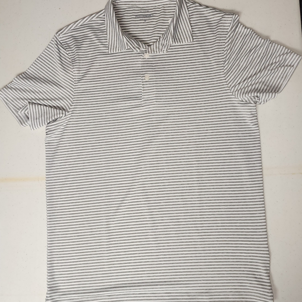J. Crew Striped Polo Shirt - Light Gray and White